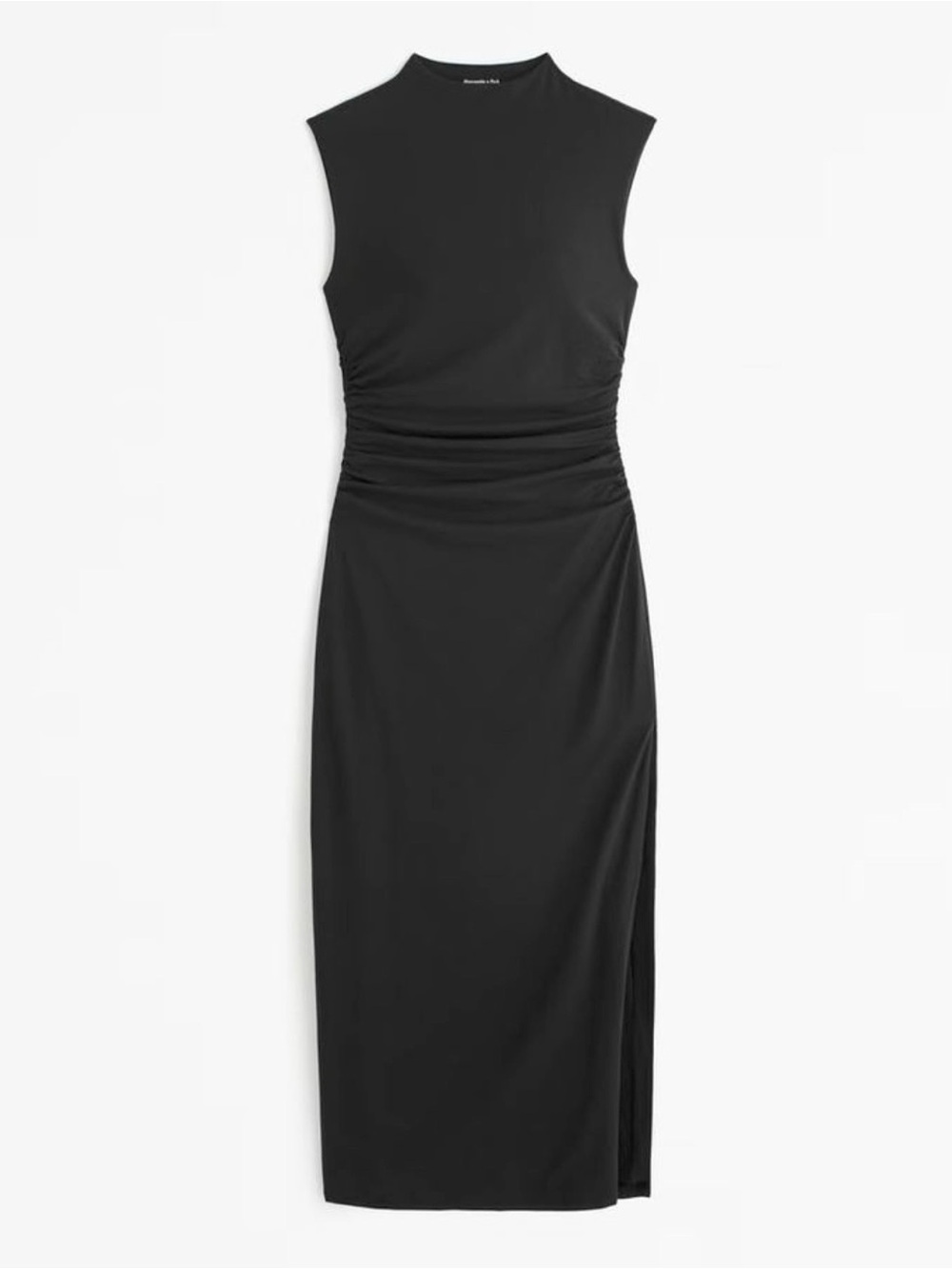 Abercrombie & Fitch Black Sleeveless Ruched Midi Dress